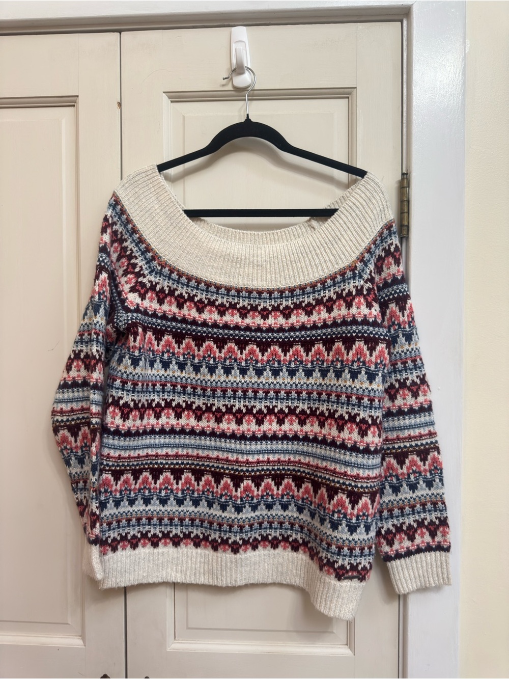 Abercrombie & Fitch Fair Isle Boatneck Sweater Large Cozy Nordic Knit